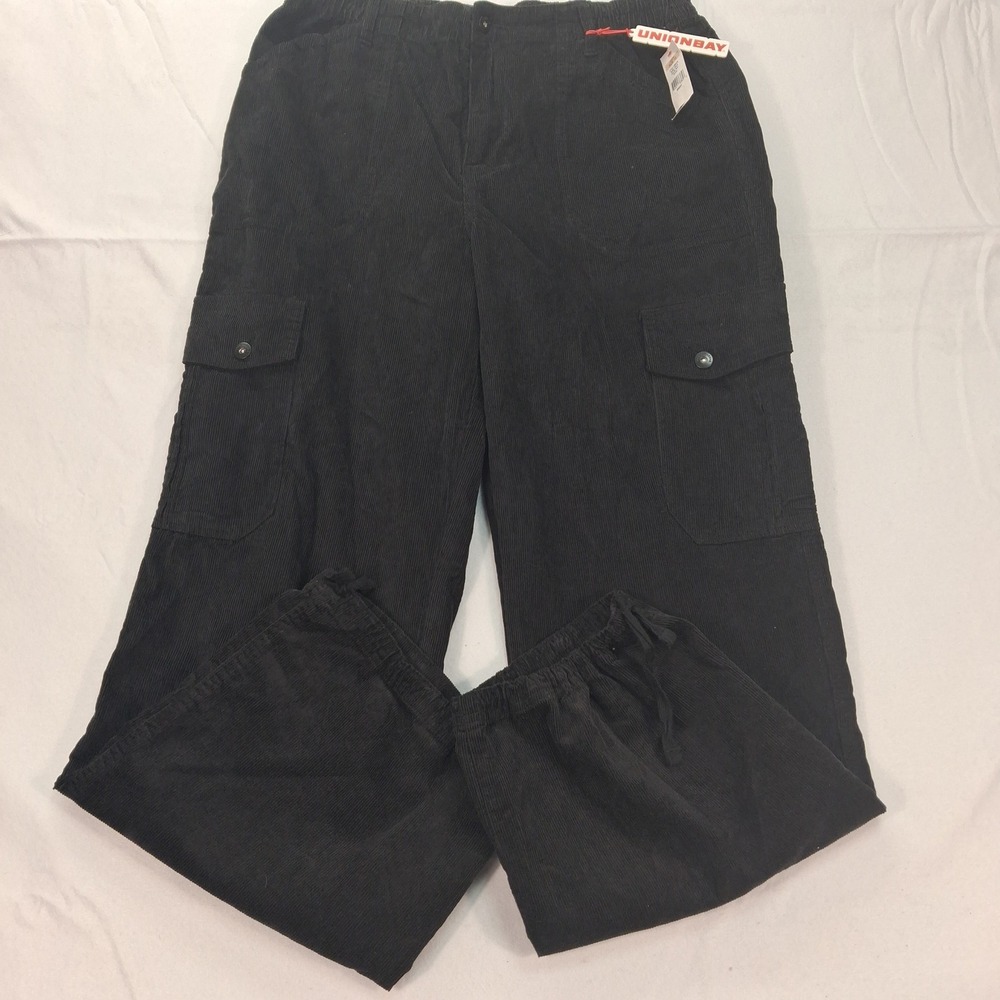 UNIONBAY Cargo Pants Juniors 15 Jayla Black Corduroy Wide Leg NEW